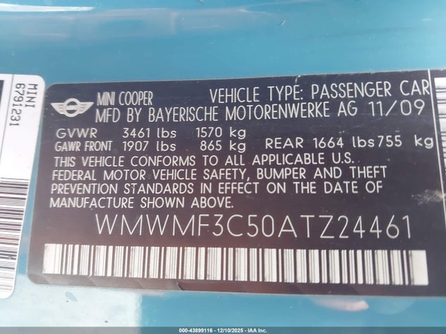 2010 MINI COOPER WMWMF3C50ATZ24461 Photo 8