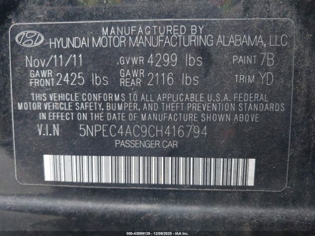 2012 HYUNDAI SONATA 5NPEC4AC9CH416794 Photo 8