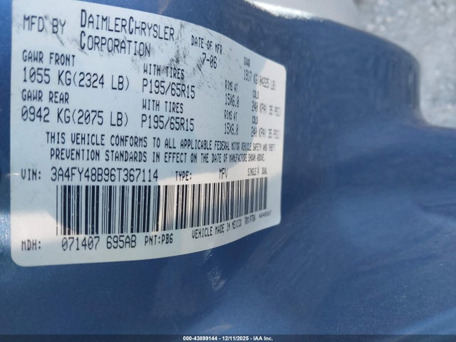 Aukcja sprzedaży 2006 Chrysler Pt Cruiser, vin: 3A4FY48B96T367114, numer aukcji: 43899144