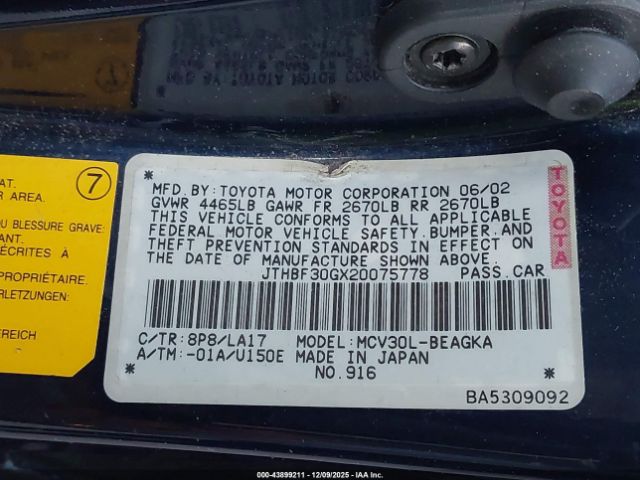 2002 LEXUS ES 300 JTHBF30GX20075778 Photo 8