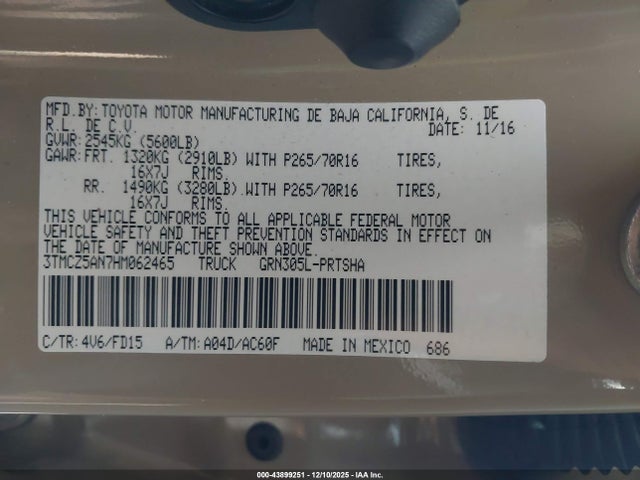 3TMCZ5AN7HM062465 Toyota Tacoma