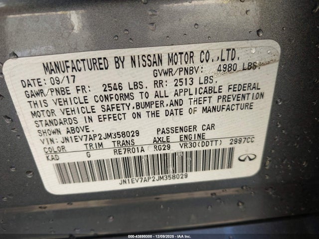 JN1EV7AP2JM358029 Infiniti Q50 3.0t Luxe