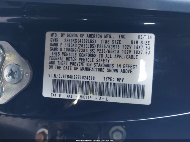 Aukcja sprzedaży 2014 Acura Rdx, vin: 5J8TB4H37EL024610, numer aukcji: 43899345