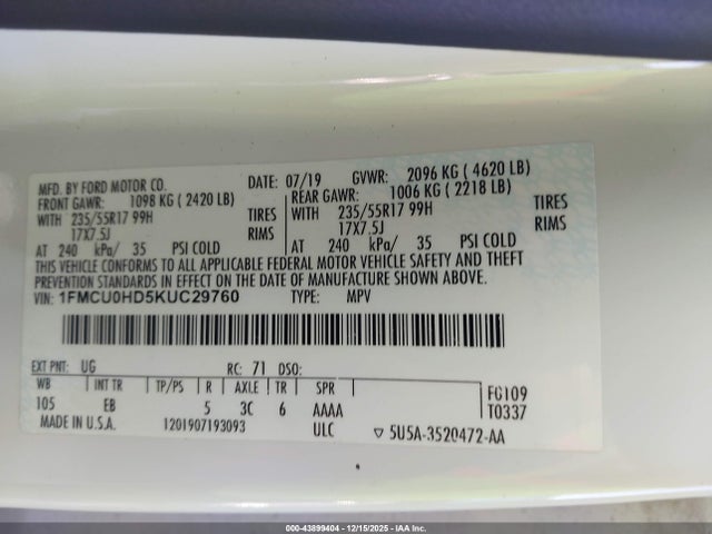 2019 FORD ESCAPE 1FMCU0HD5KUC29760 Photo 8