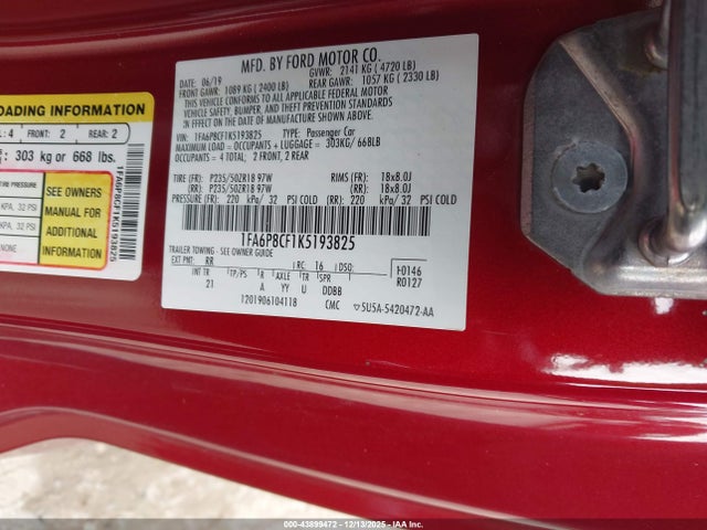2019 FORD MUSTANG 1FA6P8CF1K5193825 Photo 8
