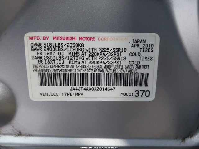 2010 MITSUBISHI OUTLANDER JA4JT4AX0AZ014647 Photo 8