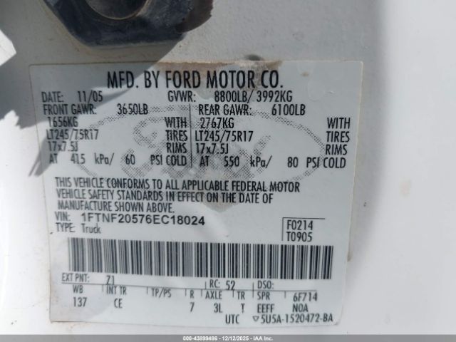 2006 FORD F-250 1FTNF20576EC18024 Photo 8