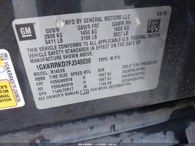 GMC llt 2015 1GKKRRKD7FJ349036 Image 9