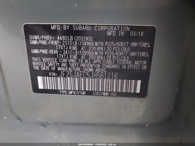 Subaru Forester 2.5i Premium 2018 JF2SJAEC5JH561216 Image 9