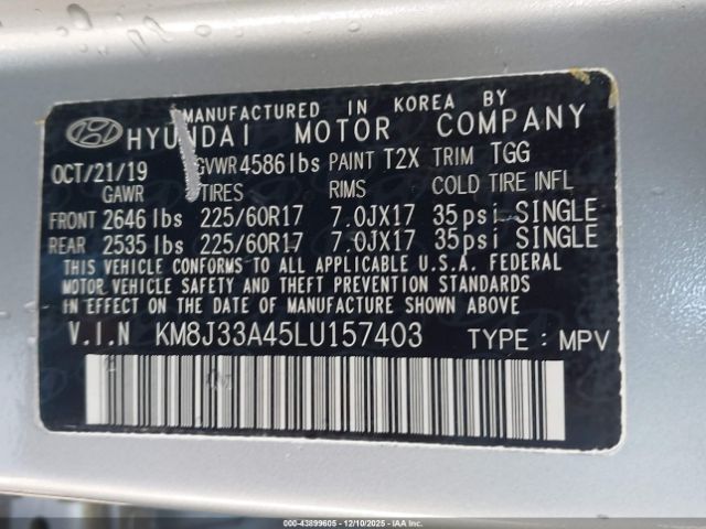 2020 HYUNDAI TUCSON KM8J33A45LU157403 Photo 8