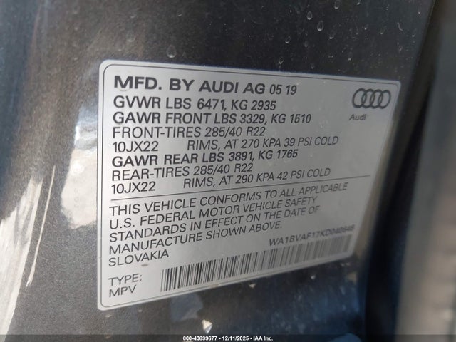 2019 AUDI Q8 WA1BVAF17KD040646 Photo 8