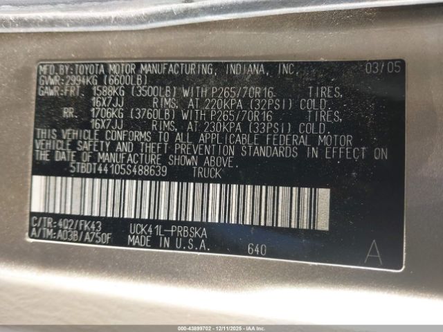 2005 TOYOTA TUNDRA 5TBDT44105S488639 Photo 8