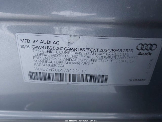 2007 AUDI A4 WAUKH78E47A122517 Photo 8