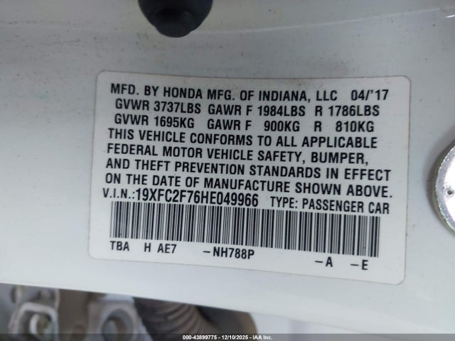Honda CIVIC EX 2017 19XFC2F76HE049966 Image 9