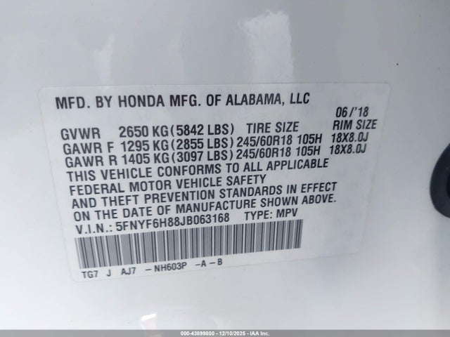 Honda Pilot Ex-l 2018 5FNYF6H88JB063168 Image 9