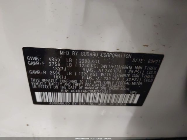 2021 SUBARU OUTBACK 4S4BTANC8M3200360 Photo 8