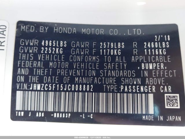 2018 HONDA CLARITY PLUG-IN HYBRID JHMZC5F15JC008802 Photo 8