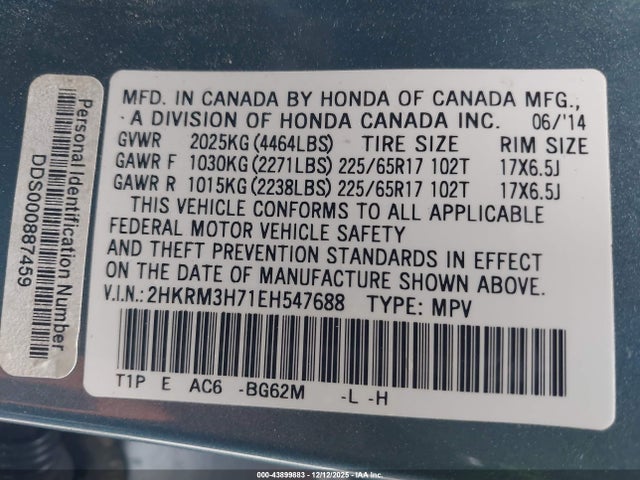 Honda Cr-v Ex-l 2014 2HKRM3H71EH547688 Image 9