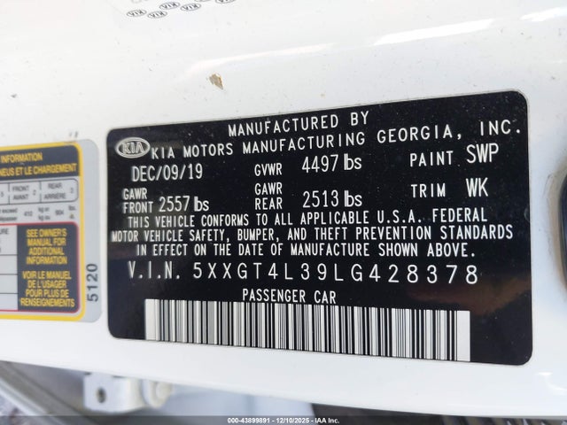 5XXGT4L39LG428378 KIA Optima Lx