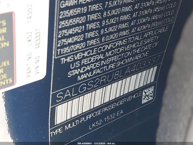 2020 LAND ROVER RANGE ROVER SALGS2RU8LA403337 Photo 8