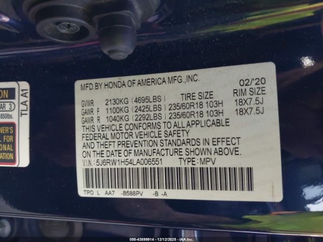 2020 HONDA CR-V 5J6RW1H54LA006551 Photo 8