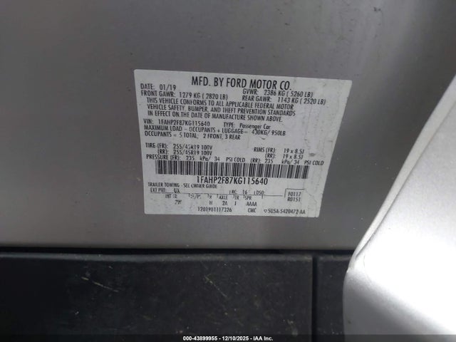 Aukcja sprzedaży 2019 Ford Taurus Limited, vin: 1FAHP2F87KG115640, numer aukcji: 43899955