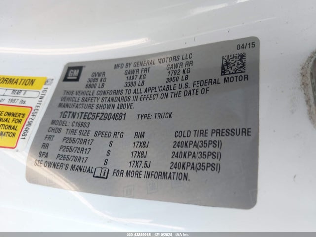 2015 GMC SIERRA 1500 1GTN1TEC5FZ904681 Photo 8