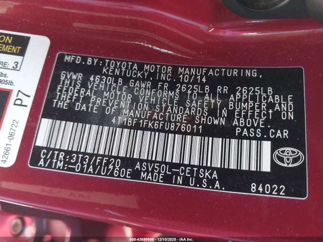 2015 TOYOTA CAMRY 4T1BF1FK6FU876011 Photo 8