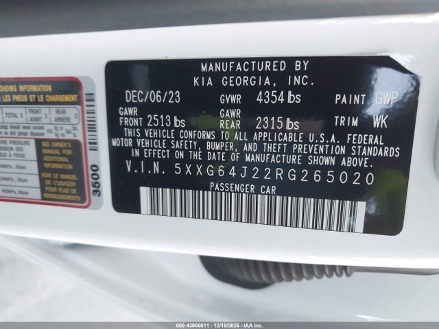 5XXG64J22RG265020 KIA K5 Gt-line