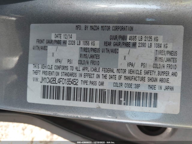 Продаж на аукціоні авто 2015 Mazda Mazda5 Sport, vin: JM1CW2BL4F0185452, номер лоту: 43900033
