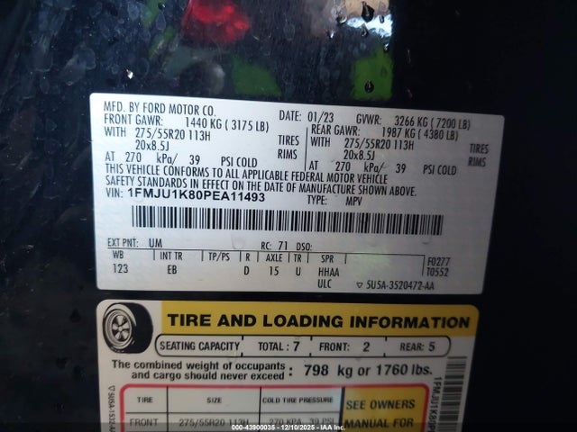 1FMJU1K80PEA11493 Ford Expedition Limited