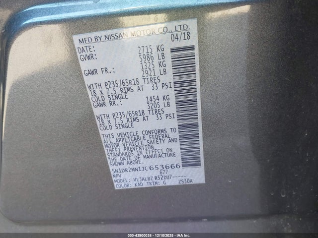 5N1DR2MN1JC653666 Nissan Pathfinder S