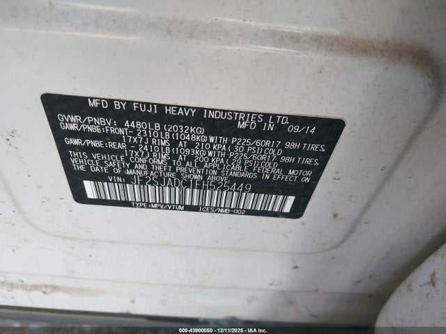 Продаж на аукціоні авто 2015 Subaru Forester 2.5i Premium, vin: JF2SJADC1FH525449, номер лоту: 43900050