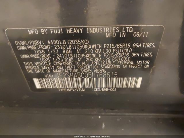 2011 SUBARU FORESTER JF2SHABC0BH768615 Photo 8