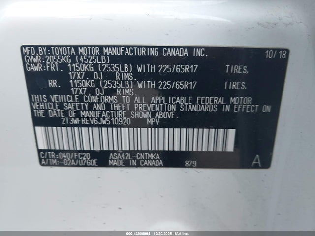 2T3WFREV6JW510920 Toyota Rav4 Xle