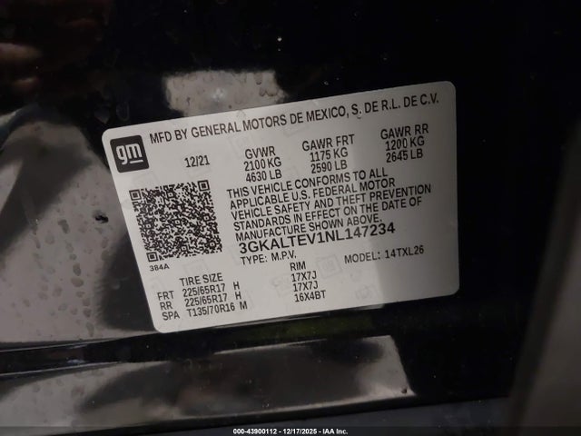 3GKALTEV1NL147234 GMC Terrain Awd Sle