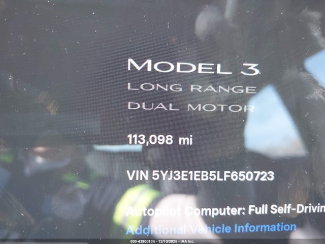 5YJ3E1EB5LF650723 Tesla Model 3 Long Range Dual Motor All-wheel Drive