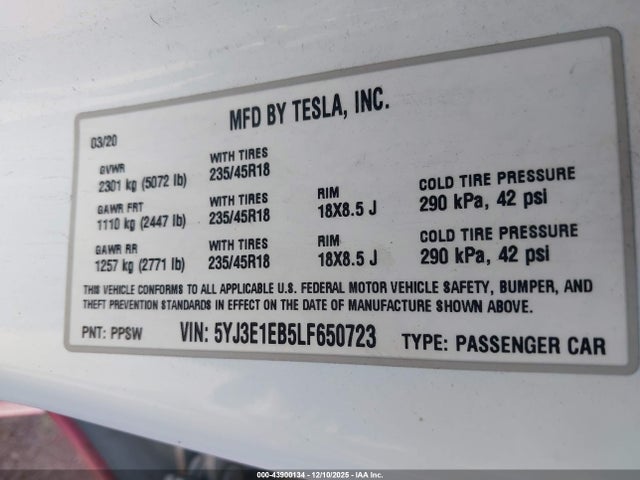 2020 TESLA MODEL 3 5YJ3E1EB5LF650723 Photo 8