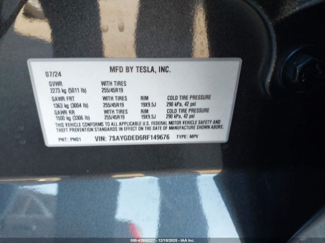 2024 TESLA MODEL Y 7SAYGDED6RF149676 Photo 8