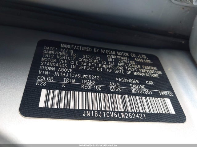 JN1BJ1CV6LW262421 Nissan Rogue Sport Sl Fwd Xtronic Cvt