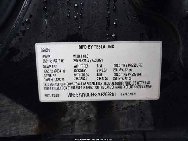 2021 TESLA MODEL Y 5YJYGDEF3MF269281 Photo 8