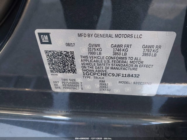 1GCPCREC9JF118432 Chevrolet Silverado 1500 1lt