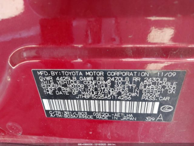 2010 LEXUS IS 250 JTHBF5C25A5114256 Photo 8