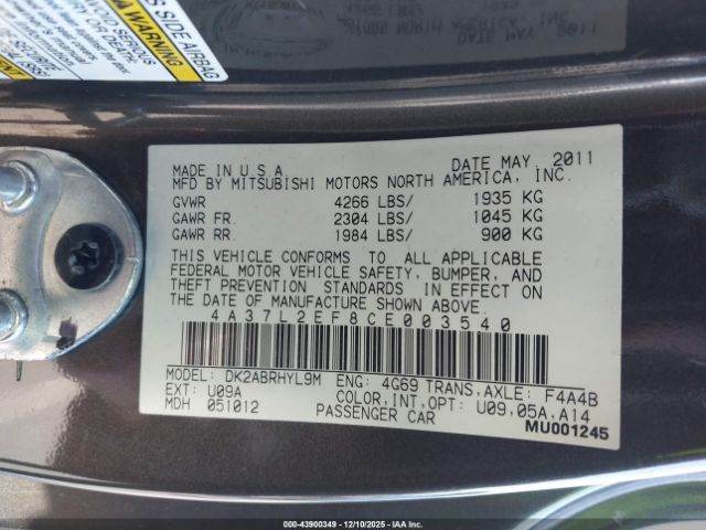 2012 MITSUBISHI ECLIPSE SPYDER 4A37L2EF8CE003540 Photo 8