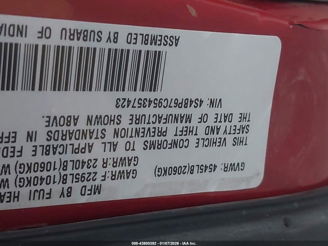 43900392 :رقم المزاد ، 4S4BP67C954357423 vin ، 2005 Subaru Legacy Outback 2.5 Xt Limited مزاد بيع
