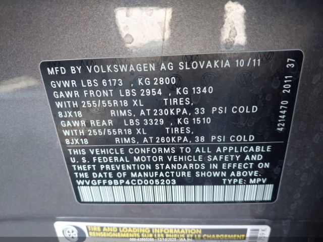 2012 VOLKSWAGEN TOUAREG WVGFF9BP4CD005203 Photo 8