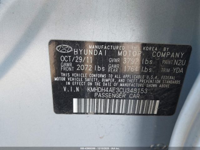 2012 HYUNDAI ELANTRA KMHDH4AE3CU348153 Photo 8