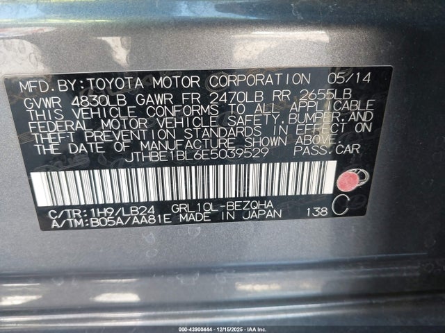 Aukcja sprzedaży 2014 Lexus Gs 350, vin: JTHBE1BL6E5039529, numer aukcji: 43900444