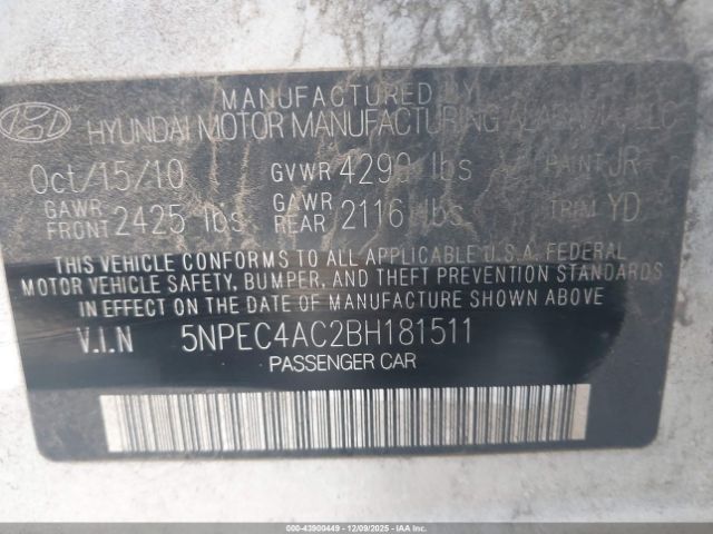 2011 HYUNDAI SONATA 5NPEC4AC2BH181511 Photo 8