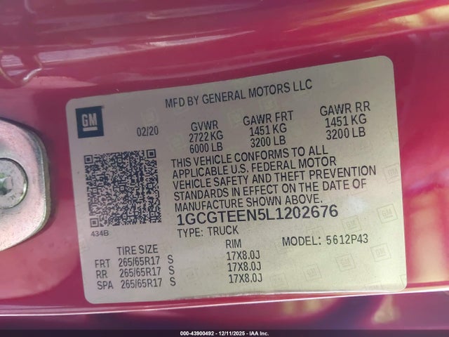 1GCGTEEN5L1202676 Chevrolet Colorado 4wd Short Box Zr2